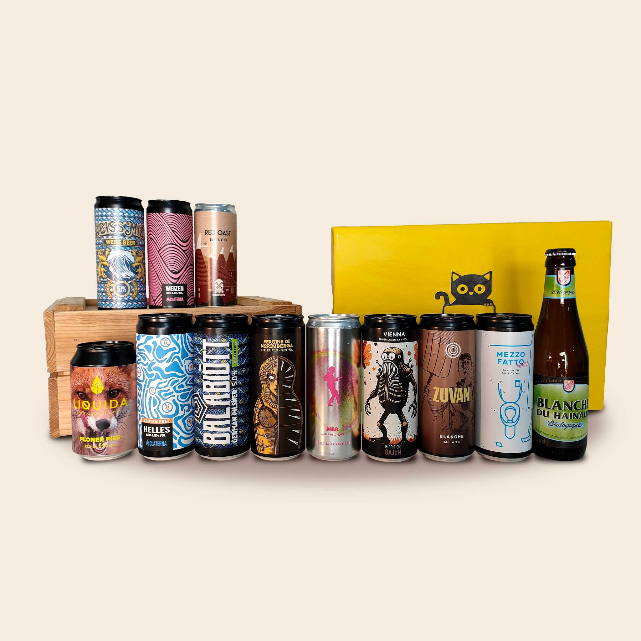 BirraBOX - Box di 12 birre artigianali perfette per ogni occasione su sfondo crema